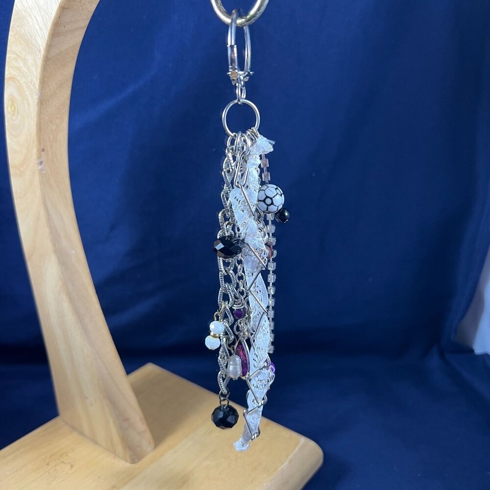 Handcrafted Silver & Beaded Tassel Bag Charm With Purple & Blue Accents - Picture 3 of 3
